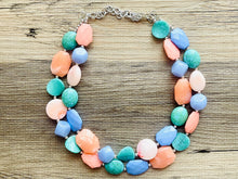 Load image into Gallery viewer, Creamy Popsicle double strand chunky jewelry, beaded blue jewelry, light blue thick necklace, turquoise periwinkle peach blue turquoise bib