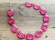 Load image into Gallery viewer, Hot Pink Striped Single Statement Necklace, Earrings Chunky Jewelry Big Beaded Necklace, dark pink Necklace, magenta bubble white