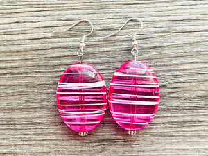 Hot Pink Striped Single Statement Necklace, Earrings Chunky Jewelry Big Beaded Necklace, dark pink Necklace, magenta bubble white