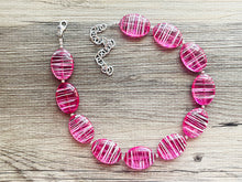 Load image into Gallery viewer, Hot Pink Striped Single Statement Necklace, Earrings Chunky Jewelry Big Beaded Necklace, dark pink Necklace, magenta bubble white