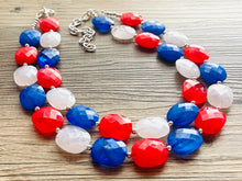 Load image into Gallery viewer, 4th of July Double Layer statement necklace with silver accents - Chunky Jewelry Patriotic America Red White and Blue beads