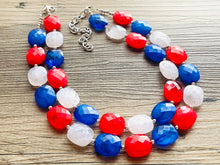 Load image into Gallery viewer, 4th of July Double Layer statement necklace with silver accents - Chunky Jewelry Patriotic America Red White and Blue beads