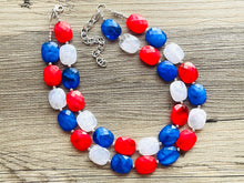 Load image into Gallery viewer, 4th of July Double Layer statement necklace with silver accents - Chunky Jewelry Patriotic America Red White and Blue beads