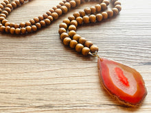 Load image into Gallery viewer, GemStone Chunky Statement Necklace, orange white gemstone necklace, 36 Inch long gem jewelry, beaded necklace, agate jewelry pendant long