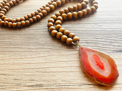 GemStone Chunky Statement Necklace, orange white gemstone necklace, 36 Inch long gem jewelry, beaded necklace, agate jewelry pendant long