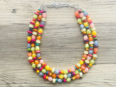 Colorful Contrast Beaded Necklace, Colorful Jewelry, Chunky statement necklace, big beaded necklace, rainbow jewelry, gay pride wood bead