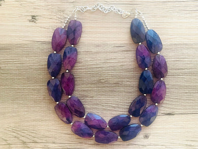 Purple & Blue Ombré beaded statement chunky necklace, blue jewelry, blue and purple, dark blue necklace, statement necklace, purple necklace
