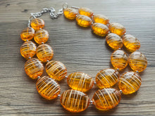 Load image into Gallery viewer, Textured Orange Statement Necklace, Big Beaded necklace, chunky beaded necklace wedding, clementine jewelry, white striped jewelry