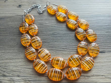 Load image into Gallery viewer, Textured Orange Statement Necklace, Big Beaded necklace, chunky beaded necklace wedding, clementine jewelry, white striped jewelry