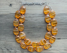 Load image into Gallery viewer, Textured Orange Statement Necklace, Big Beaded necklace, chunky beaded necklace wedding, clementine jewelry, white striped jewelry