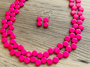 Hot Pink Double Statement Necklace, Chunky Jewelry Big Beaded Necklace, dark pink Necklace, magenta Jewelry bubble