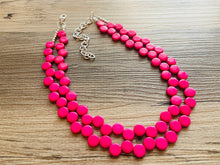 Load image into Gallery viewer, Hot Pink Double Statement Necklace, Chunky Jewelry Big Beaded Necklace, dark pink Necklace, magenta Jewelry bubble