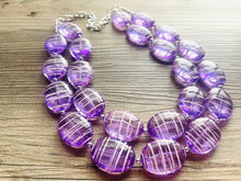 Load image into Gallery viewer, Textured Purple Statement Necklace, Big Beaded necklace, chunky beaded necklace wedding, lavender jewelry, white striped jewelry