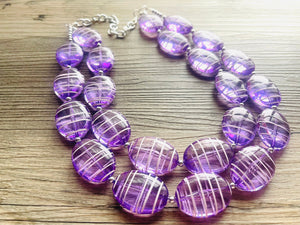 Textured Purple Statement Necklace, Big Beaded necklace, chunky beaded necklace wedding, lavender jewelry, white striped jewelry