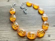 Load image into Gallery viewer, Textured Orange Statement Necklace, Big Beaded necklace, chunky beaded necklace wedding, clementine jewelry, white striped jewelry