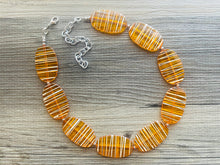 Load image into Gallery viewer, Textured Orange Statement Necklace, Big Beaded necklace, chunky beaded necklace wedding, clementine jewelry, white striped jewelry