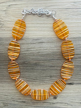 Load image into Gallery viewer, Textured Orange Statement Necklace, Big Beaded necklace, chunky beaded necklace wedding, clementine jewelry, white striped jewelry