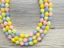 Load image into Gallery viewer, Carnival Pastel Chunky Statement Necklace, multi Strand Beaded Jewelry, blue pink green yellow jewelry, spring necklace, Easter statement