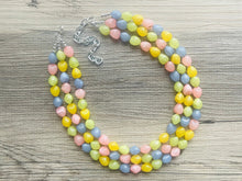 Load image into Gallery viewer, Carnival Pastel Chunky Statement Necklace, multi Strand Beaded Jewelry, blue pink green yellow jewelry, spring necklace, Easter statement