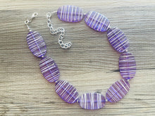 Load image into Gallery viewer, Textured Purple Statement Necklace, Big Beaded necklace, chunky beaded necklace wedding, lavender jewelry, white striped jewelry