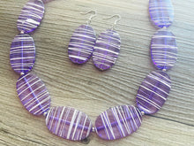 Load image into Gallery viewer, Textured Purple Statement Necklace, Big Beaded necklace, chunky beaded necklace wedding, lavender jewelry, white striped jewelry