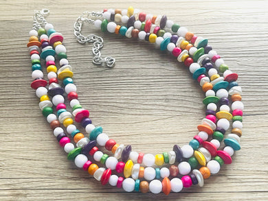 Light Spectrum Beaded Necklace, Colorful Jewelry, Chunky statement necklace, big beaded necklace, rainbow jewelry, gay pride wood bead