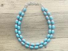 Load image into Gallery viewer, Turquoise Coral Big Beaded Statement Necklace, blue jewelry, teal beaded necklace jewelry, necklace, stone gemstone chunky beaded bib