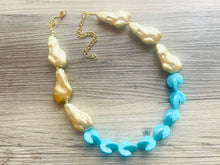 Load image into Gallery viewer, Gold Nugget &amp; Turquoise statement necklace, matte gold necklace, bib chunky single strand necklace, blue aqua jewelry beaded