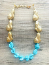 Load image into Gallery viewer, Gold Nugget &amp; Turquoise statement necklace, matte gold necklace, bib chunky single strand necklace, blue aqua jewelry beaded