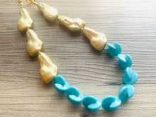 Load image into Gallery viewer, Gold Nugget &amp; Turquoise statement necklace, matte gold necklace, bib chunky single strand necklace, blue aqua jewelry beaded