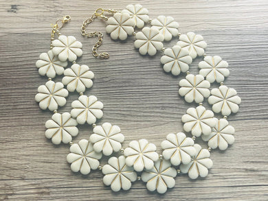 Gold Flower Child chunky statement necklace, big beaded jewelry, gifts for women bib jewelry Multi-Strand metallic gold painted statement