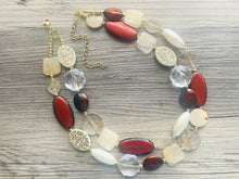 Load image into Gallery viewer, Runaway to Mars Statement Necklace, chunky bib beaded jewelry, neutral jewelry, red tan black champagne necklace, beaded acrylic jewelry