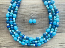 Load image into Gallery viewer, December Morning Beaded Statement jewelry, Blue turquoise Chunky Beaded Necklace Earrings Jewelry, beaded necklace Geometric