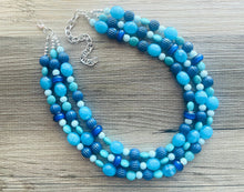 Load image into Gallery viewer, December Morning Beaded Statement jewelry, Blue turquoise Chunky Beaded Necklace Earrings Jewelry, beaded necklace Geometric