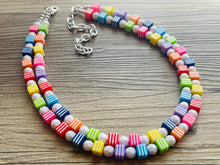 Load image into Gallery viewer, Rainbow 2 strand Beaded Necklace, Funky Colorful Jewelry, Chunky statement necklace, big beaded necklace, rainbow jewelry white