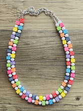 Load image into Gallery viewer, Rainbow 2 strand Beaded Necklace, Funky Colorful Jewelry, Chunky statement necklace, big beaded necklace, rainbow jewelry white