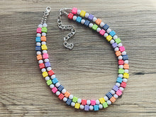 Load image into Gallery viewer, Rainbow 2 strand Beaded Necklace, Funky Colorful Jewelry, Chunky statement necklace, big beaded necklace, rainbow jewelry white