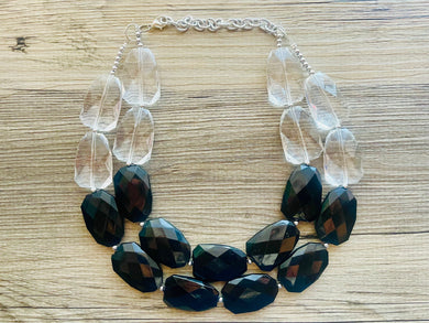 Black & Clear Resin Necklace, multi strand jewelry, big beaded chunky statement necklace, black necklace, bridesmaid necklace, bib necklace