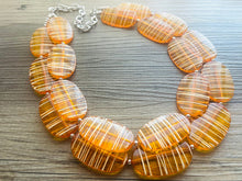 Load image into Gallery viewer, Textured Orange Statement Necklace, Big Beaded necklace, chunky beaded necklace wedding, clementine jewelry, white striped jewelry