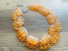 Load image into Gallery viewer, Textured Orange Statement Necklace, Big Beaded necklace, chunky beaded necklace wedding, clementine jewelry, white striped jewelry