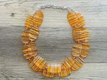 Load image into Gallery viewer, Textured Orange Statement Necklace, Big Beaded necklace, chunky beaded necklace wedding, clementine jewelry, white striped jewelry