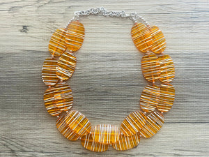 Textured Orange Statement Necklace, Big Beaded necklace, chunky beaded necklace wedding, clementine jewelry, white striped jewelry