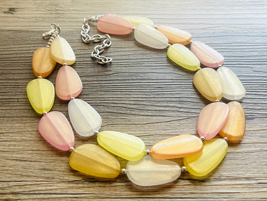 Sugar Cookie Sunset Statement Necklace, chunky bib beaded jewelry, cream blush orange white necklace, cream acrylic jewelry collar neutral