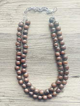 Load image into Gallery viewer, 2 Strand Wood &amp; Silver Beaded Necklace, brown Jewelry Chunky statement necklace, big beaded necklace jewelry, natural smooth wood