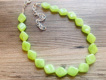 Load image into Gallery viewer, Lime Green Single Statement Necklace, Chunky Jewelry Big Beaded Necklace, sunshine neon green Necklace, earrings Jewelry Geometric set