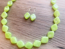 Load image into Gallery viewer, Lime Green Single Statement Necklace, Chunky Jewelry Big Beaded Necklace, sunshine neon green Necklace, earrings Jewelry Geometric set