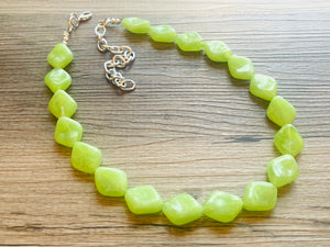 Lime Green Single Statement Necklace, Chunky Jewelry Big Beaded Necklace, sunshine neon green Necklace, earrings Jewelry Geometric set