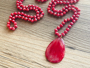 GemStone Chunky Statement Necklace, Red Pink Dragon Vein striped gemstone necklace, long gem jewelry beaded agate jewelry pendant