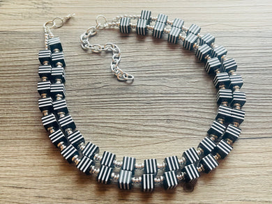 CHECKMATE I Couldn’t Lose Necklace, Black & White Statement Necklace, multi strand jewelry, big beaded chunky statement necklace, neutral