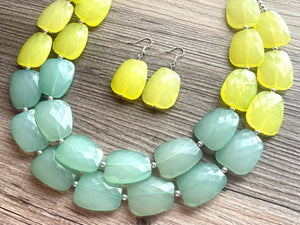 Lime Green Mojito Chunky Statement Necklace, Big beaded jewelry, Double Strand Statement Necklace, Bib necklace, green bridesmaid wedding